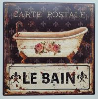 Blechschild Badewanne Le Bain Carte Postale Retro Shabby NEU Niedersachsen - Bissendorf Vorschau