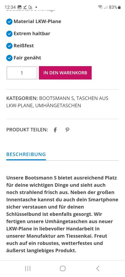 Bootmann Tasche LKW-Plane in Raisdorf
