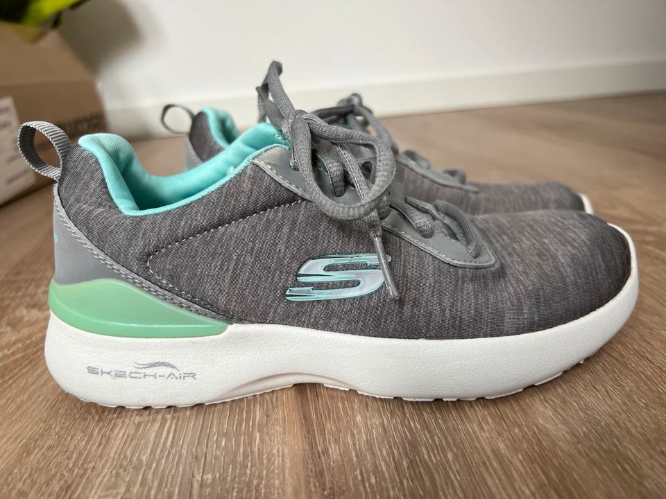 Top Zustand! Skechers Sneaker Lite Weight grau türkis Turnschuhe in Mönchengladbach