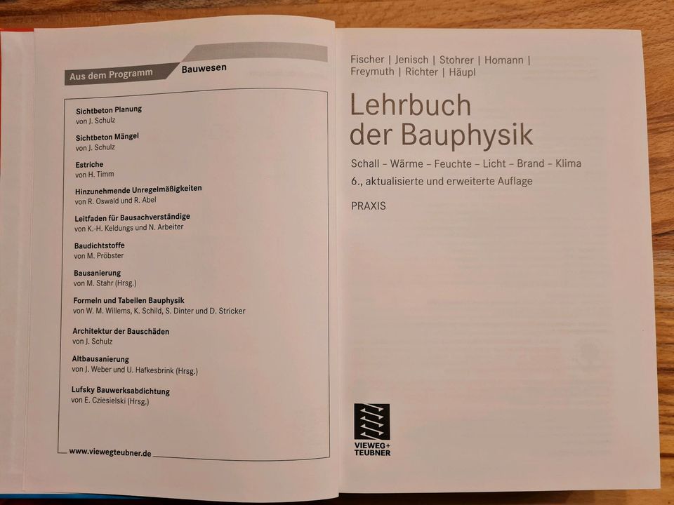 Lehrbuch der Bauphysik - 6. Auflage - Fischer, Jenisch, u. A. in Wiesbaden