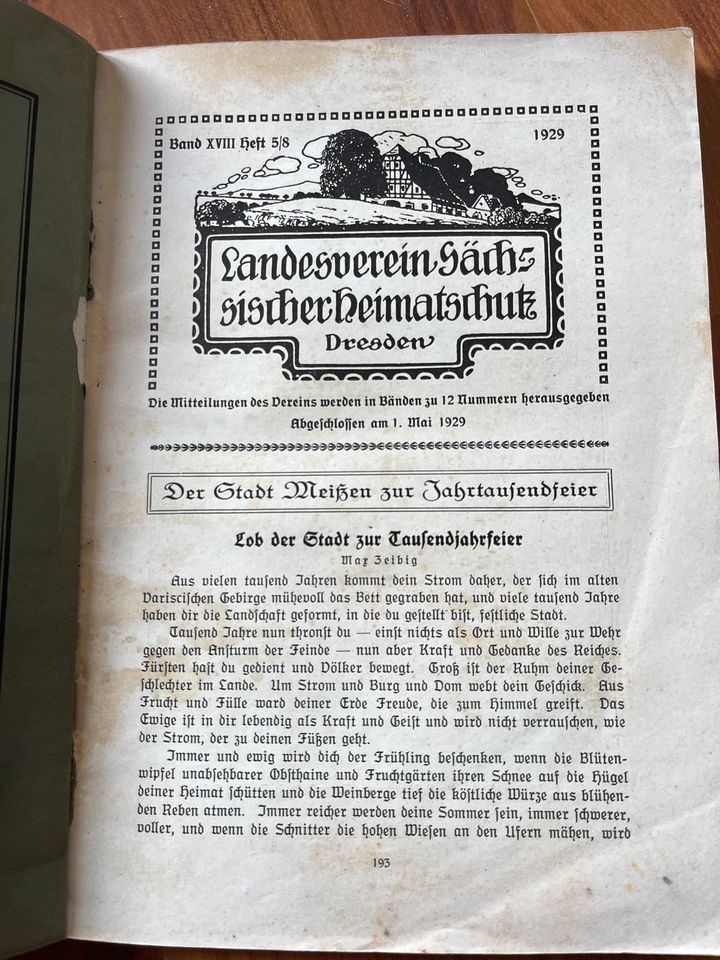 Buch antik Landesverein sächsischer Heimatschutz 1929 Geschichte in Meißen