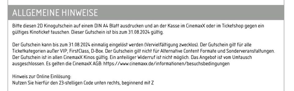 Cinemaxx 2 Kinokarten Gutscheine in Köln