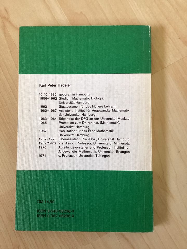 Mathematik für Biologen, Hadeler Heidelberger Taschenbücher in Leun