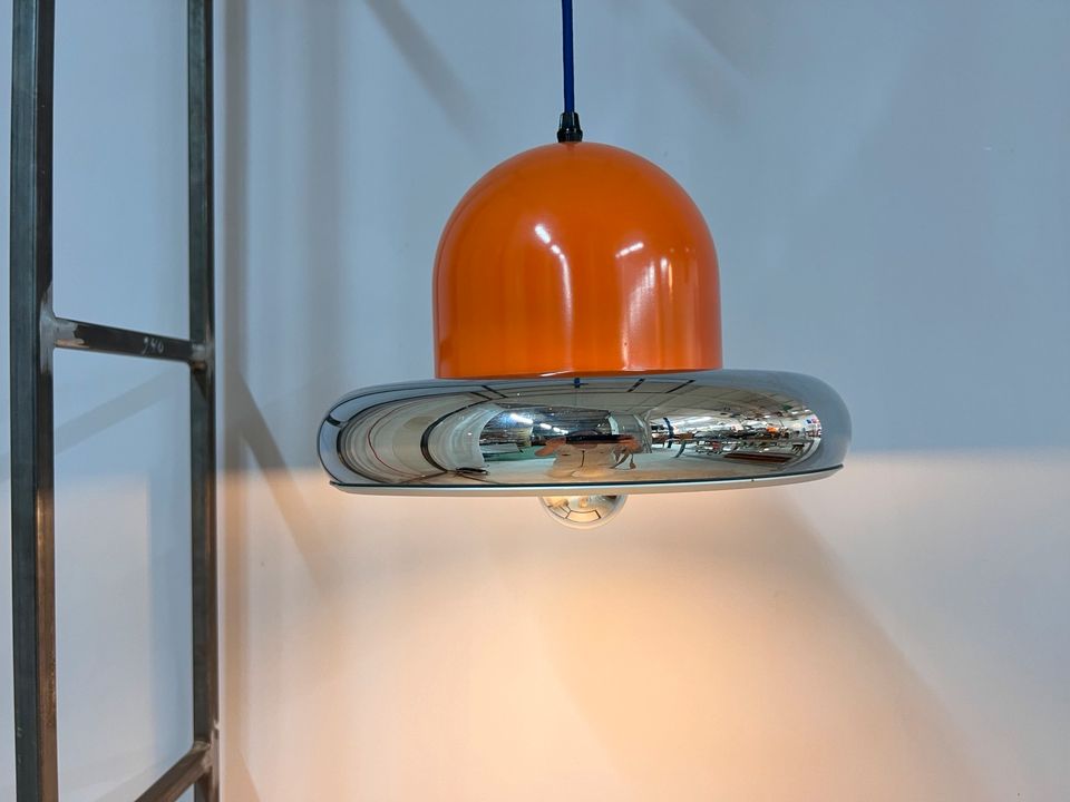 70er Vintage Hängelampe Space Age Ära Design orange Chrom Esstischlampe Deckenlampe Atomic Sputnik in Berlin