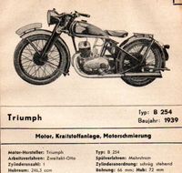 Triumph B 254 ab 1939 Datenblatt - original Baden-Württemberg - Schopfheim Vorschau