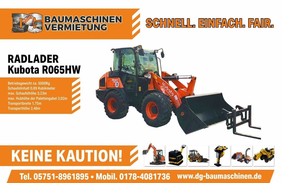 Minibagger mieten ab 60,- Euro Bagger zu leihen vermieten Baumaschinenvermietung  2,0t in Porta Westfalica