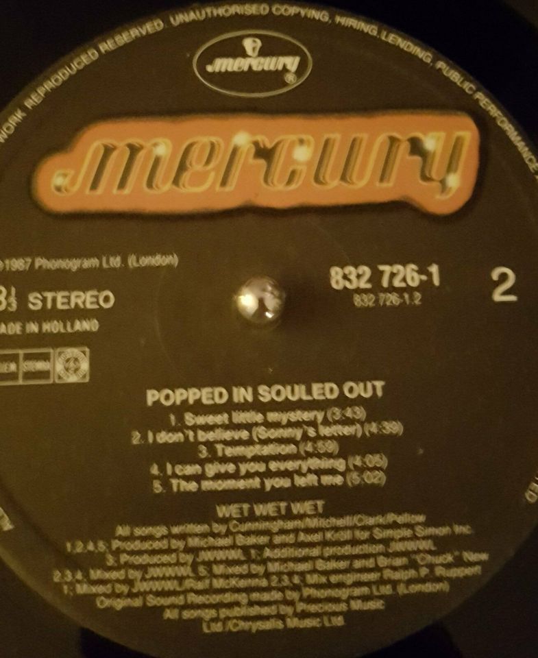 Wet Wet Wet - Popped in souled out Vinyl LP  Plattenauflösung in Hamburg