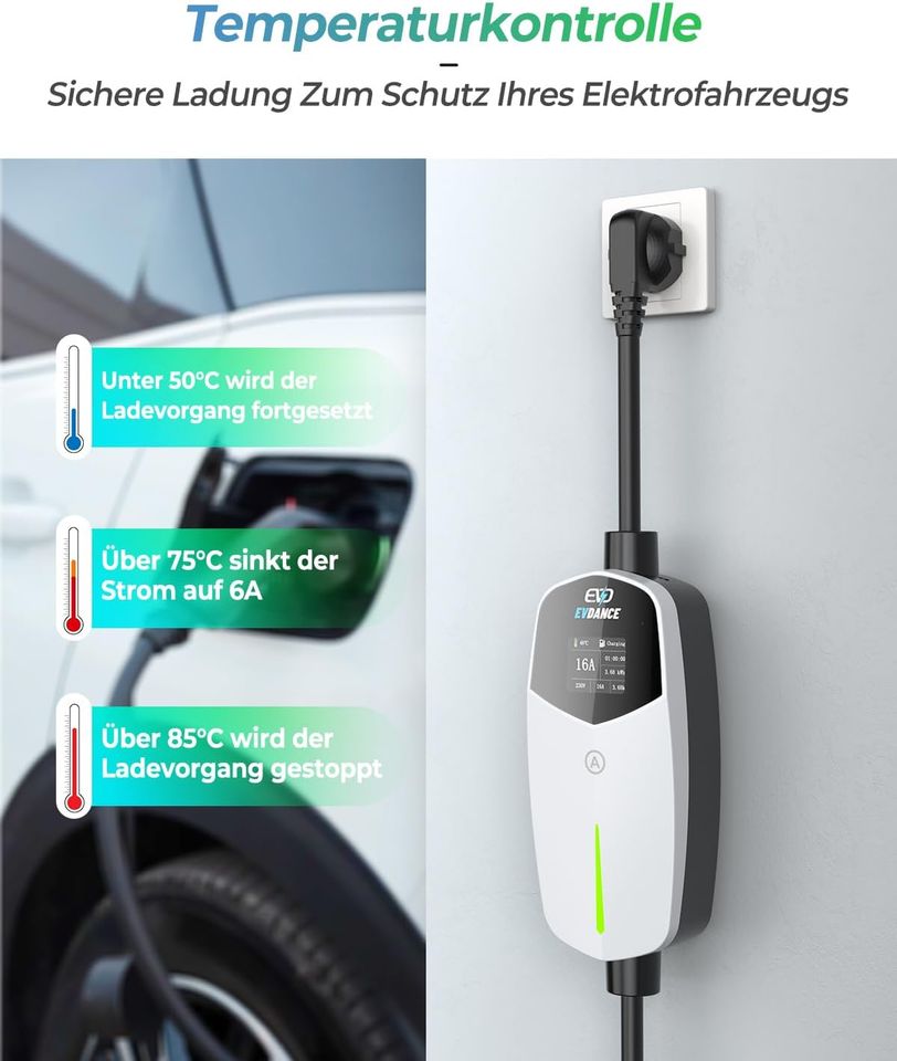 Typ 2 Ladekabel Schuko Elektroauto 3,68kW[1-phasig, 6.1m, 6-16A] in Wildeck