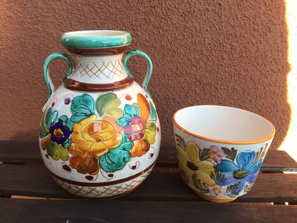 Krug Vase Topf Blumenmuster Keramik alt bunt Vintage in Bergkamen