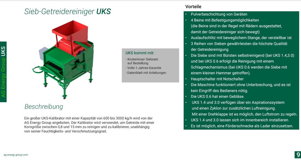 Getreidereiniger UKS für Getreidereinigung (Sieb) in Wernberg-Köblitz