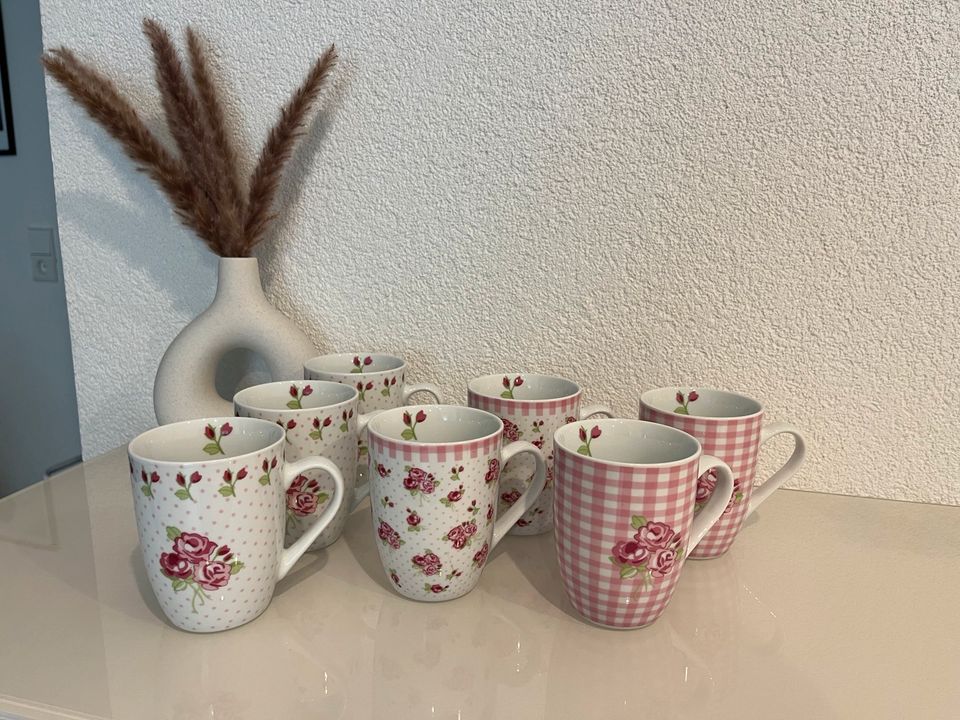 Tassen Set Rosen Rosa Teetassen Kaffeetasse Blumenmuster in Herrenberg