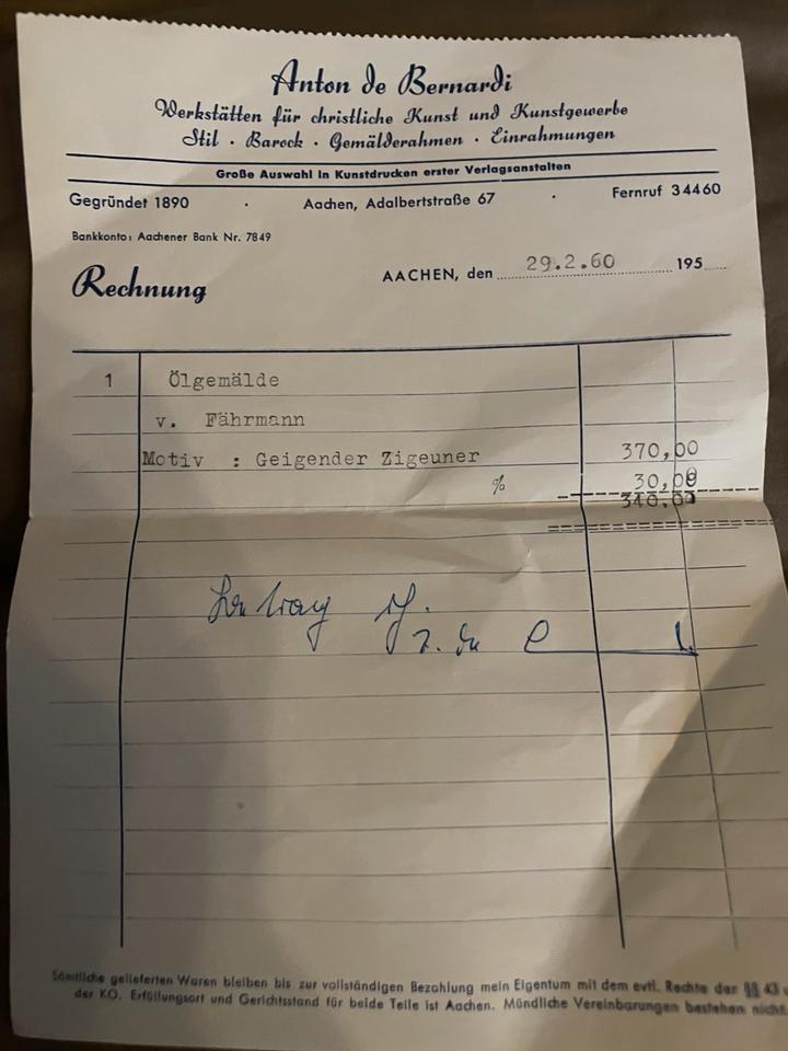 Gemälde ,Geiger (Zigeuner mit Geige ),schönes, altes Bild von V.F in Düren