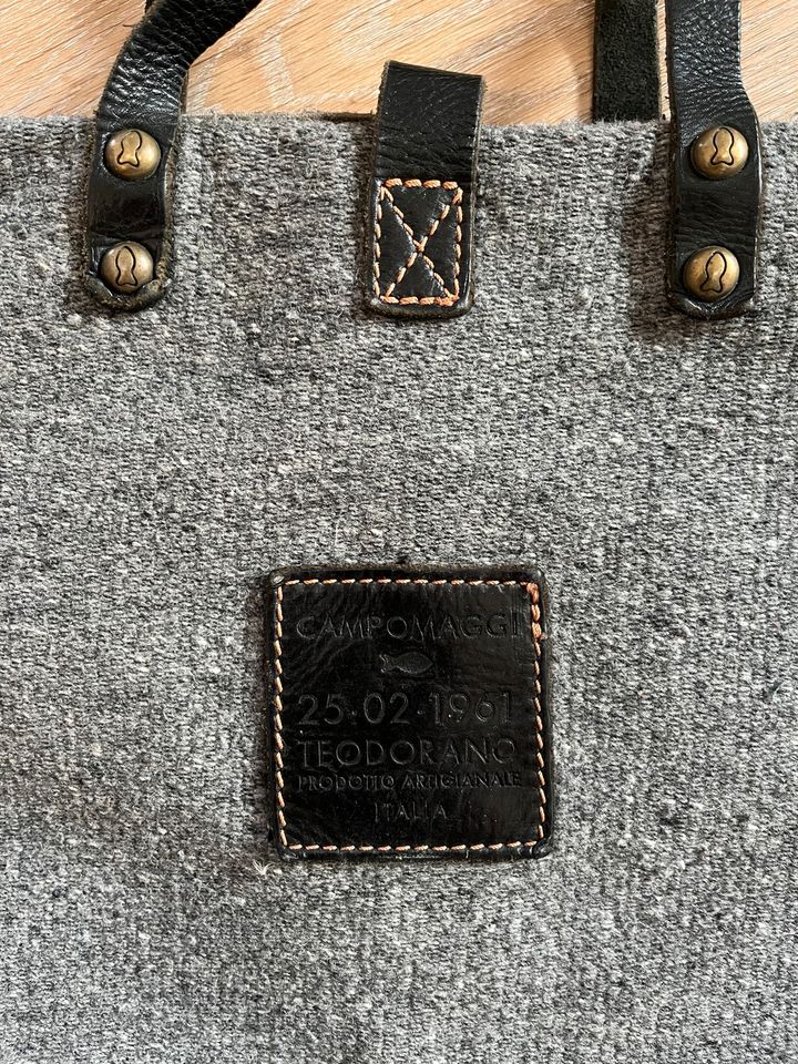Große Campomaggi Tasche Tweed Grau Leder schwarz wie neu in Roxheim