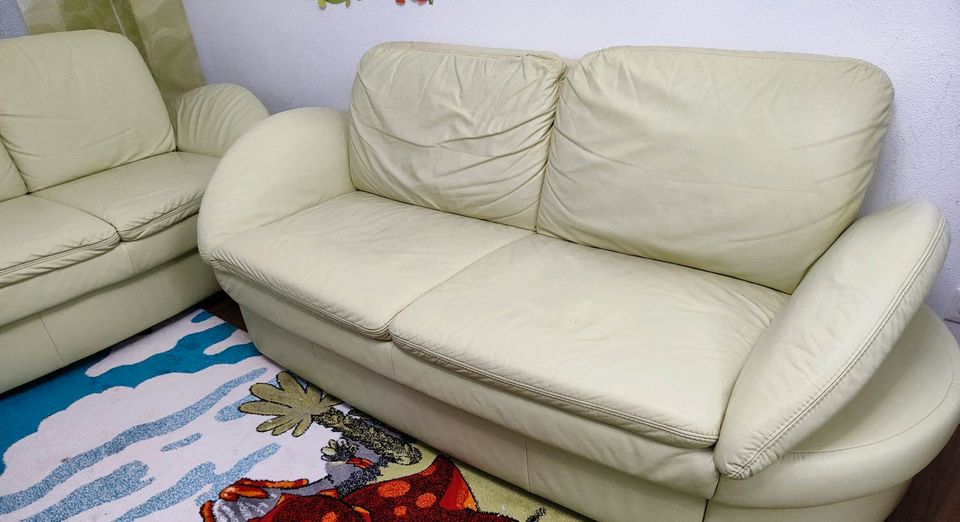 2 Stück Echtleder Couch Sofa hellgrün in Dingolfing