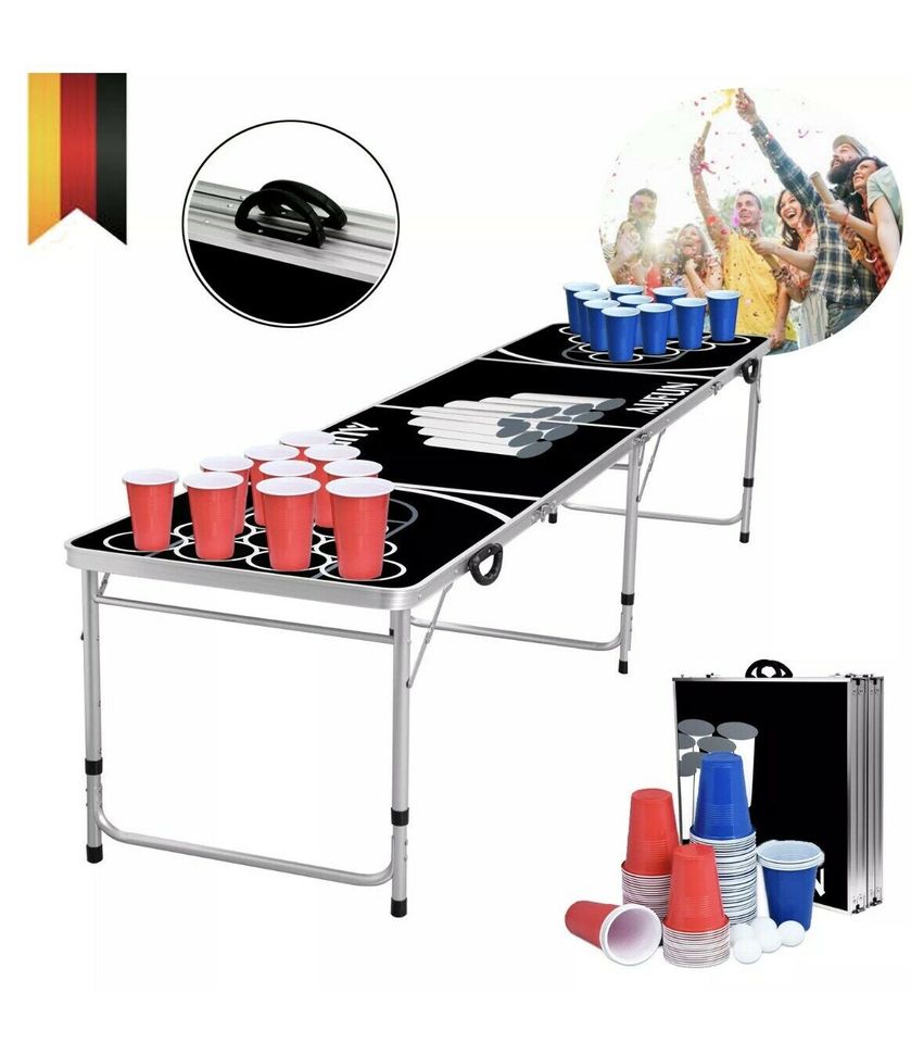 Beer Pong Bier Tisch mit Zubehör vermieten Verleih Spaß Equipment in Porta Westfalica