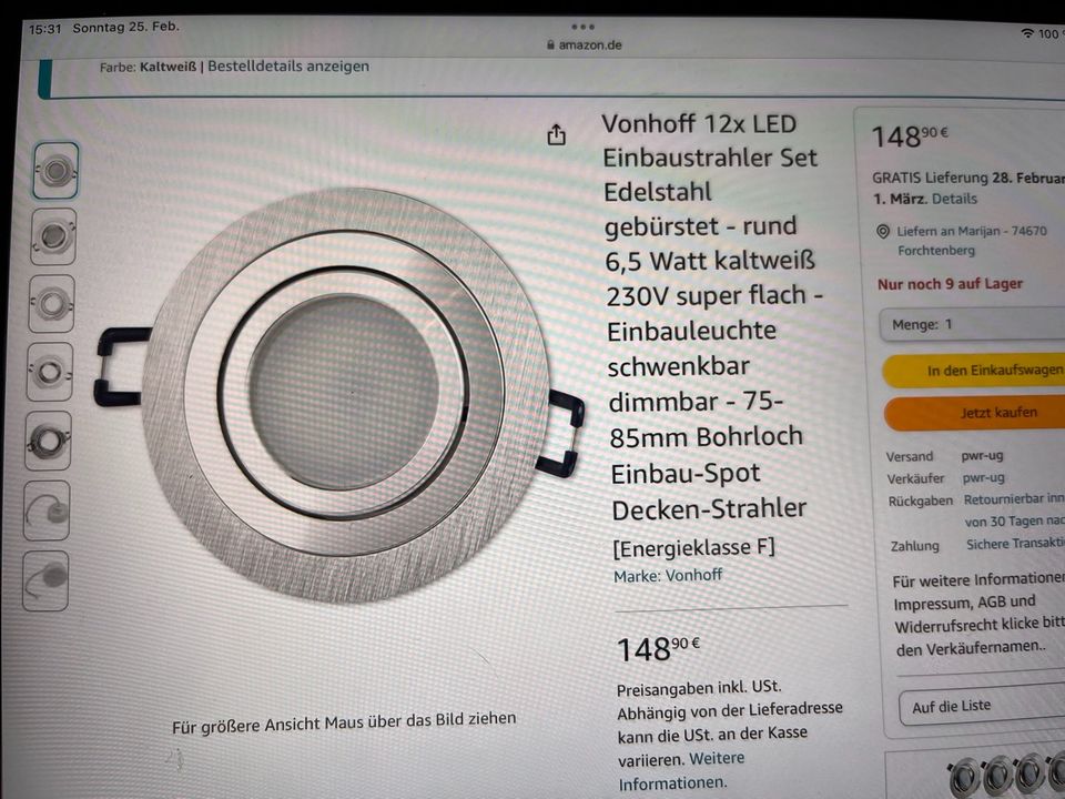 9x Vonhoff LED Einbaustrahler Set Edelstahl dimmbar in Forchtenberg