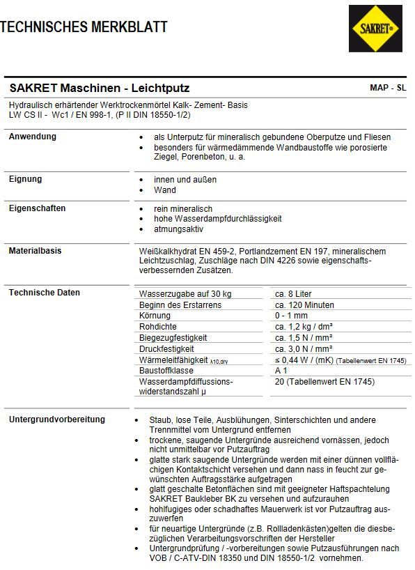 Kalk-Zement-Maschinenputz SAKRET Map+MapL+MapSL+MAP-M+MAP-FL in Nünchritz