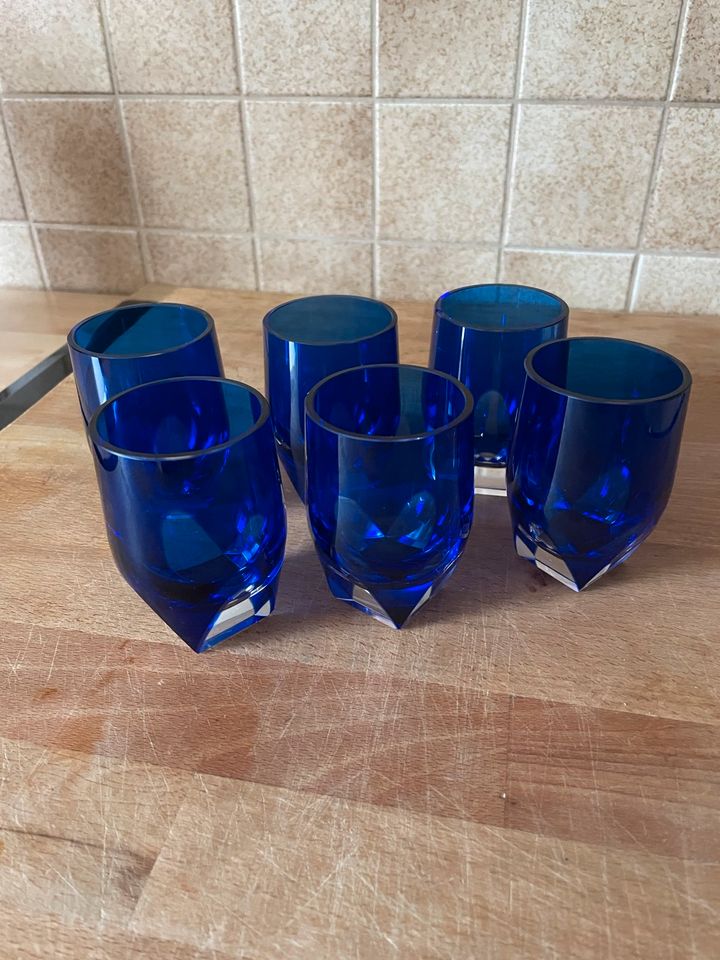 6 Bowle Gläser blau Glas vintage antik Ostalgie DDR in Duderstadt