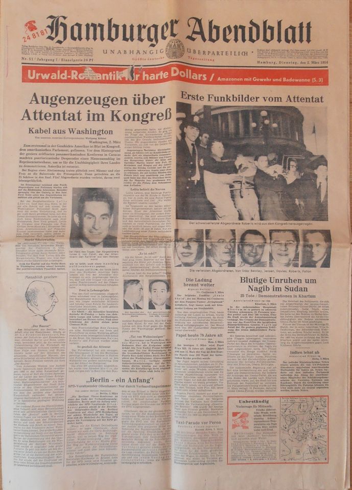 3 Ausgaben Hamburger Abendblatt aus den 1950er-Jahren in Norderstedt