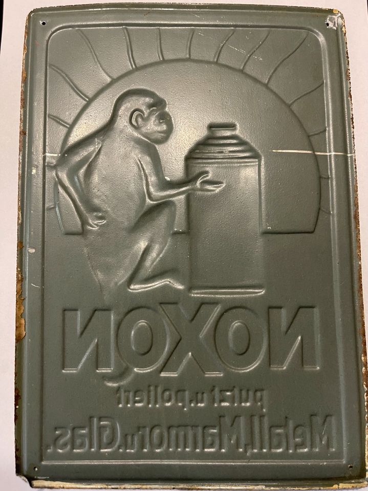 NOXON geprägtes, lithographiertes Blechschild um 1920 in Leipzig