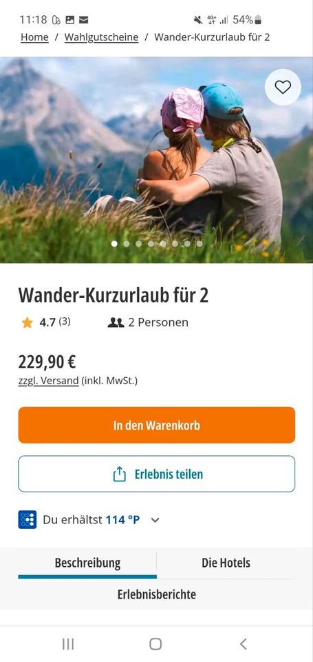 229€ Gutschein WANDER-KURZURLAUB FÜR 2 , Jochen Schweizer in Döbeln