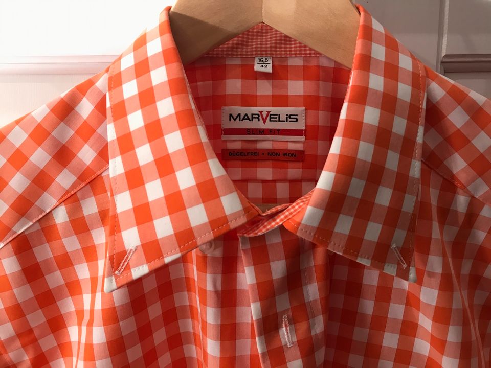 ▪️ MARVELIS ▪️Hemd Gr. 42 bügelfrei slim fit orange-weiß neuw. in Westoverledingen