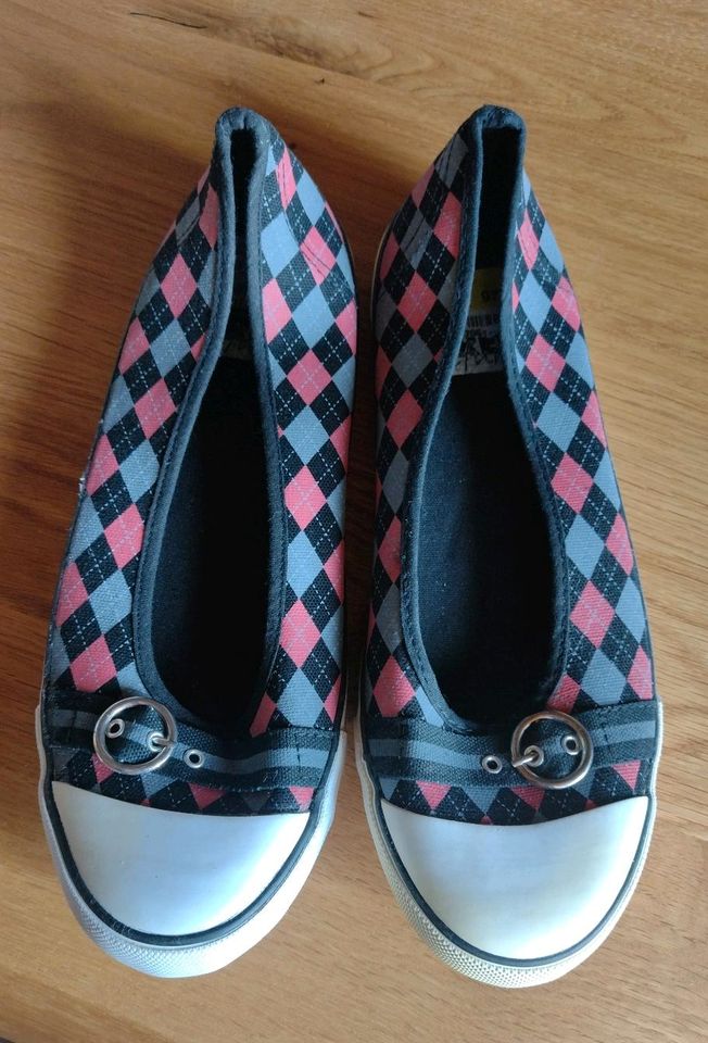 TAUSCHE NEUE Ballerinas Gr. 41 Karomuster (grau-schwarz-pink) in Saarlouis