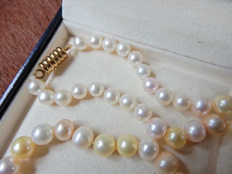 Süßwasser Perlen Halskette mit Vergoldetem Magnet Verschluss in Blaustein
