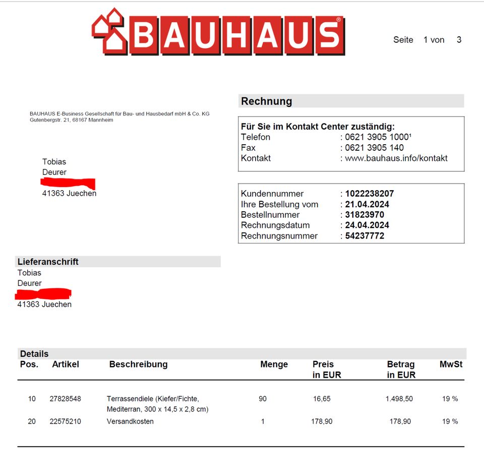 Neue imprägnierte Terrassendielen Terrassenholz 3m in Jüchen