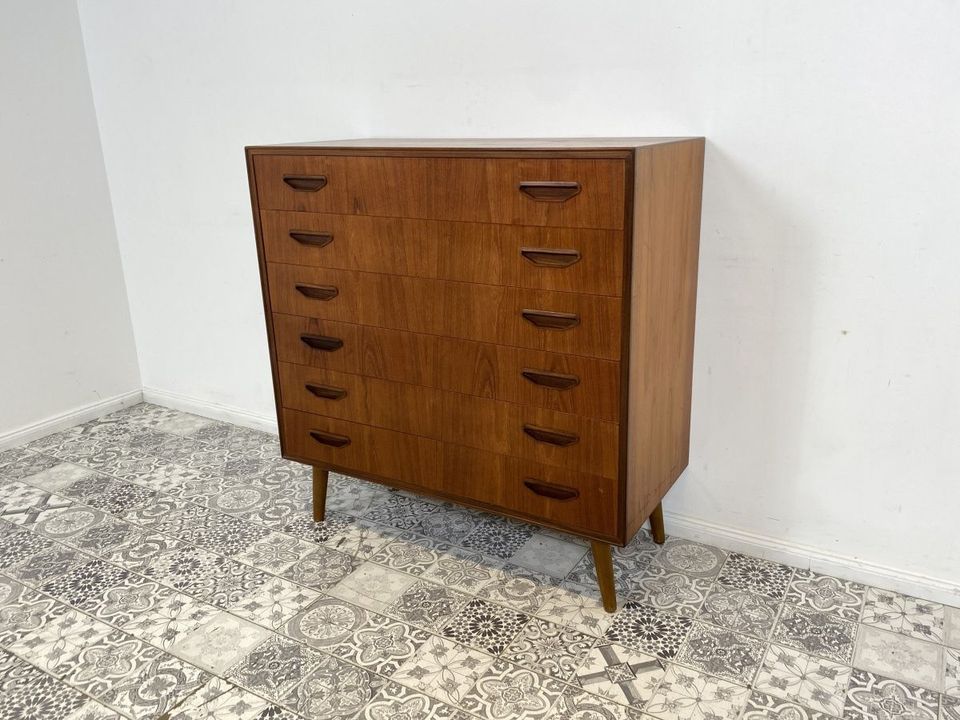 WMK Stilvolles & hochwertiges skandinavisches Highboard aus vollem Holz in Teak mit 6 Schubladen # Schrank Schubladenkommode Wäschekommode Kommode Sideboard Teakholz Danish Design Mid-Century Vintage in Berlin