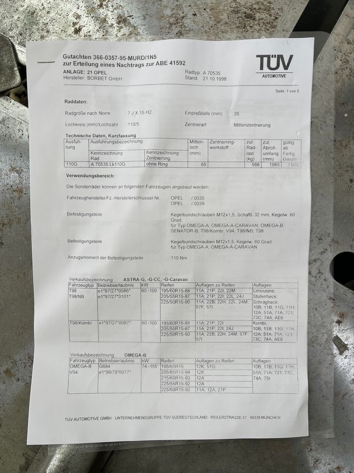 Opel Omega A/B & Senator B Alu-Felgen Borbet A + Sommerreifen NEU in Kassel