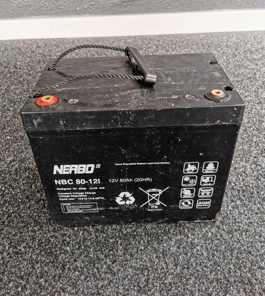 NERBO 12V 80Ah Bleigel Batterie Akku - für Schlauchboot Motor TOP in Bad Bentheim