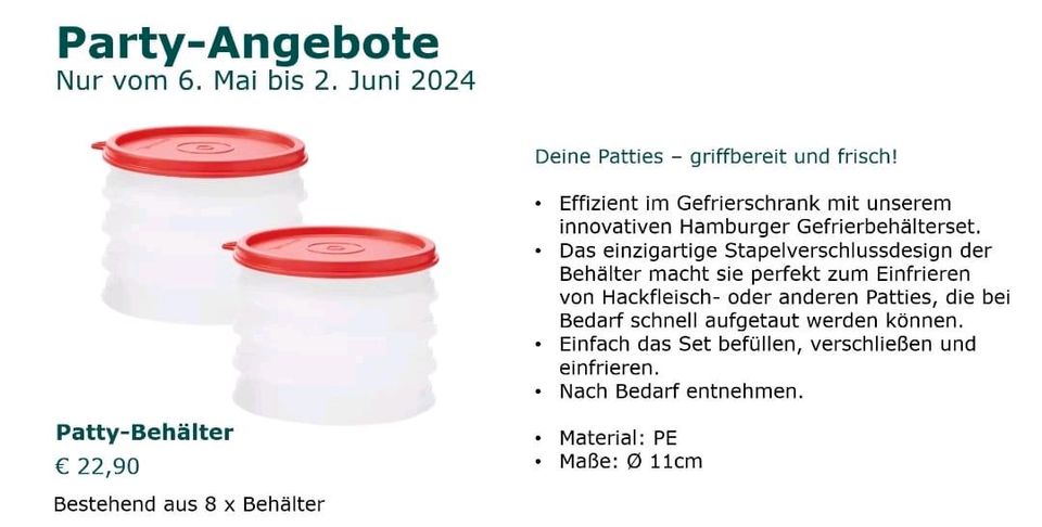 Tupperware "NEU" Patty Behälter & Patty Presse ab in Klötze