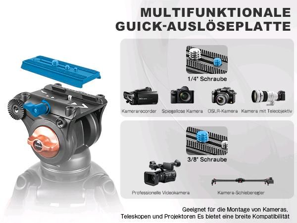 Video Stativ, 193 cm, Kamera Stativ, Schnellwechselplatte, 360° in Rabenau