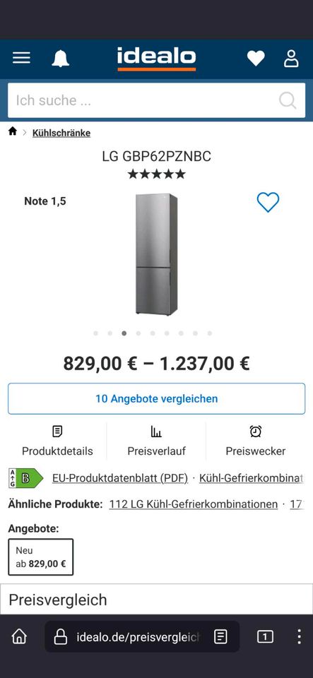 LG Kühl-/Gefrierkombination EEK B GBP62PZNBC Edelstahl NEU in Norderstedt