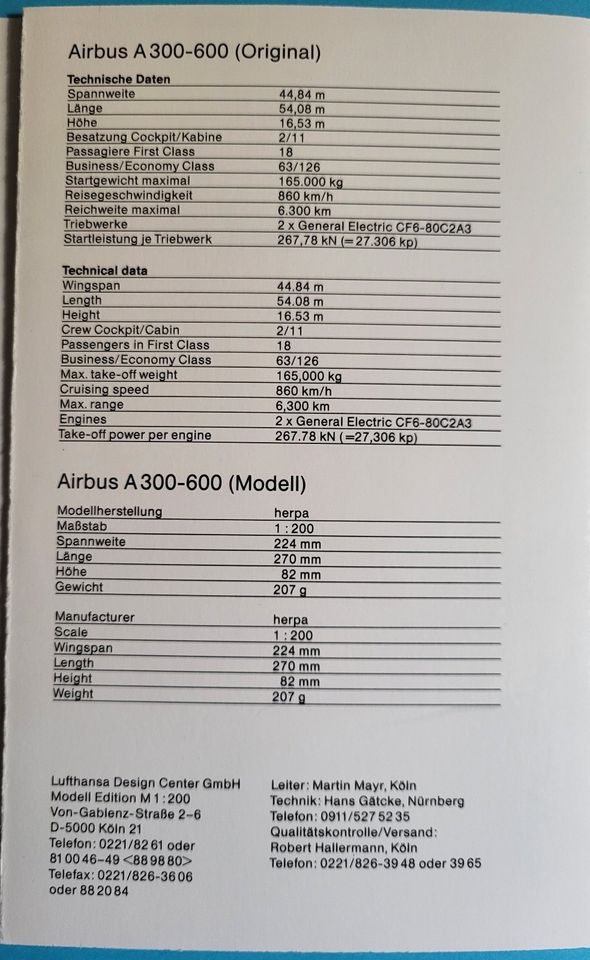 LUFTHANSA Modell Edition, Herpa 1:200 Airbus A300-600, Nördlingen in Karlsdorf-Neuthard