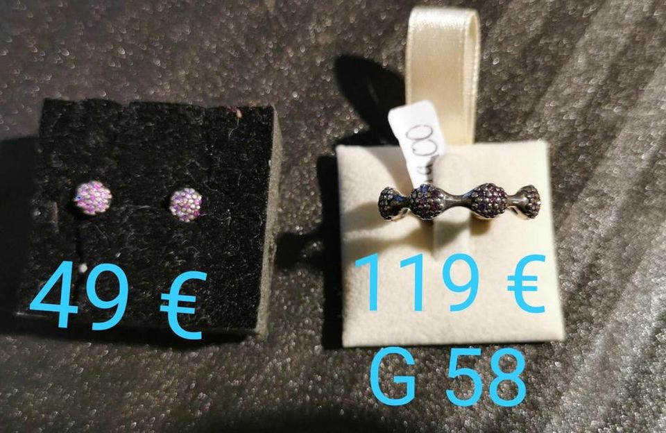 ‼️NEU‼️5 Original Pandora Boxen Ring Ohrstecker Kette weiß Charm in Haren (Ems)