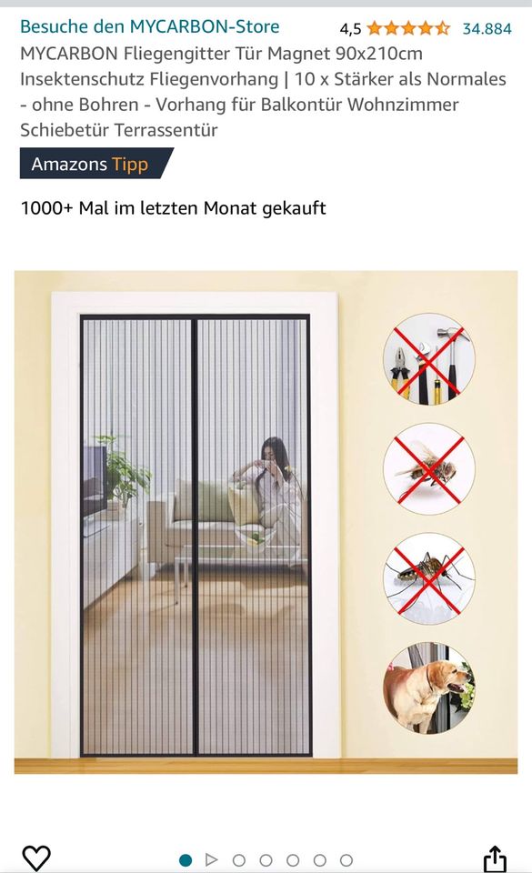 Magnetisches Mückengitter Terrassen-/Balkontür ohne bohren in Augsburg