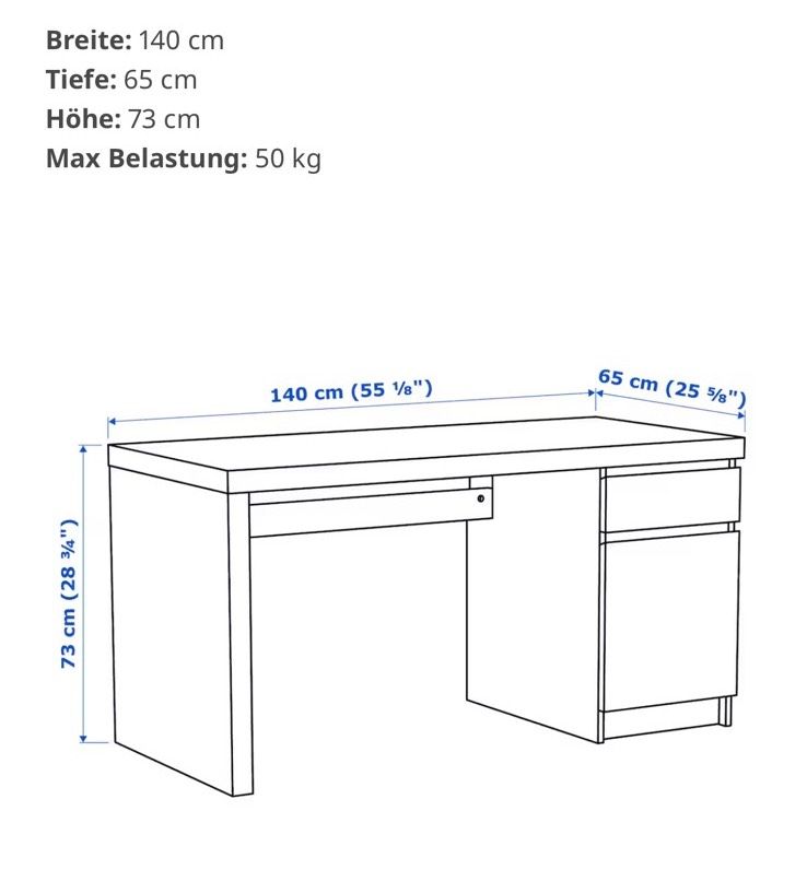 IKEA SCHREIBTISCH "MALM" MIT SCHUBLADE UND FACH - WEISS in Düsseldorf