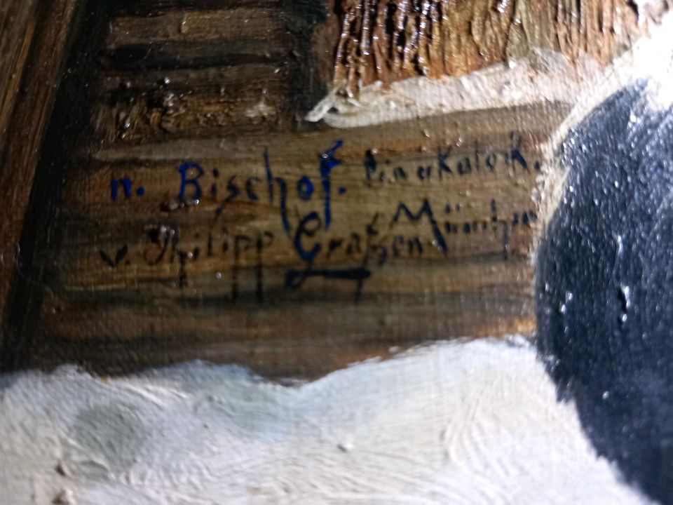 Gemälde Ölbild Altes Bild Bischoffs "Der erste Schnee in Rendsburg