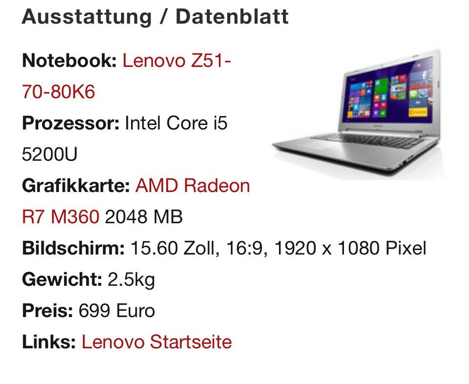 Lenovo Laptop Z51 schwarz in Sehnde