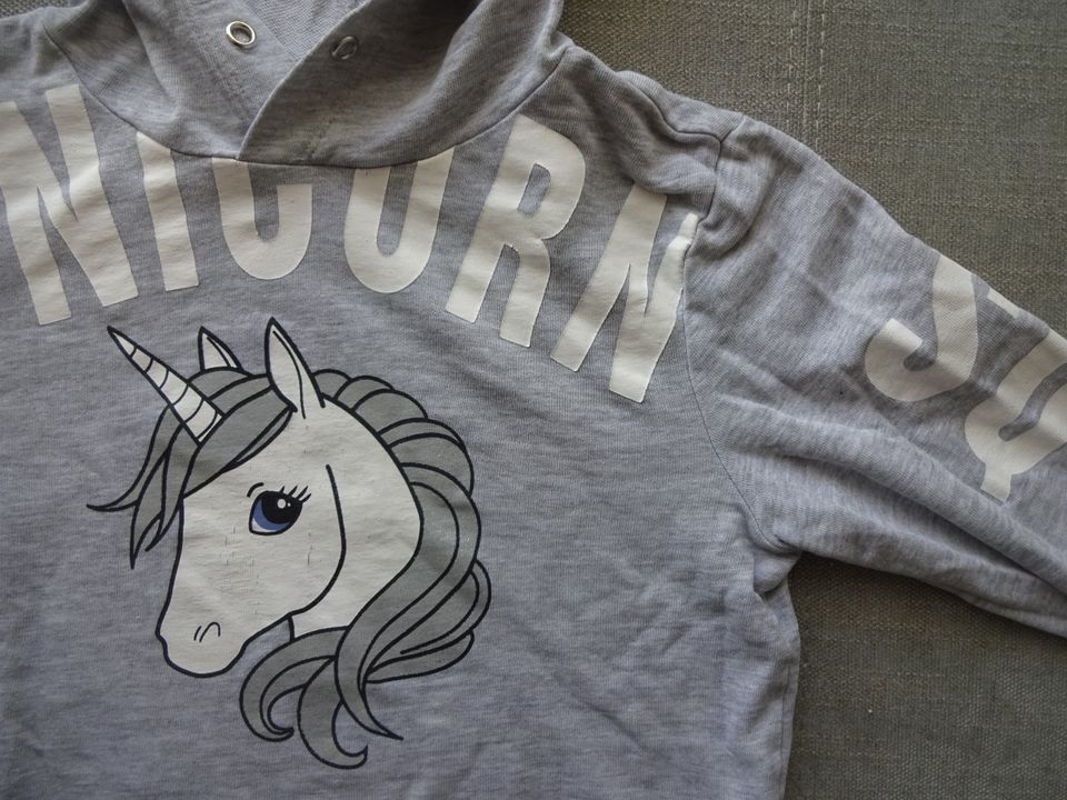 Hoodie Kapuzenpullover Pulli Unicorn Einhorn grau H & M Gr. 146 in Flintbek