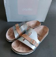 PAPILLIO BIRKENSTOCK Pantoletten silber 40 Leder Fußbett Sandale Bayern - Goldbach Vorschau