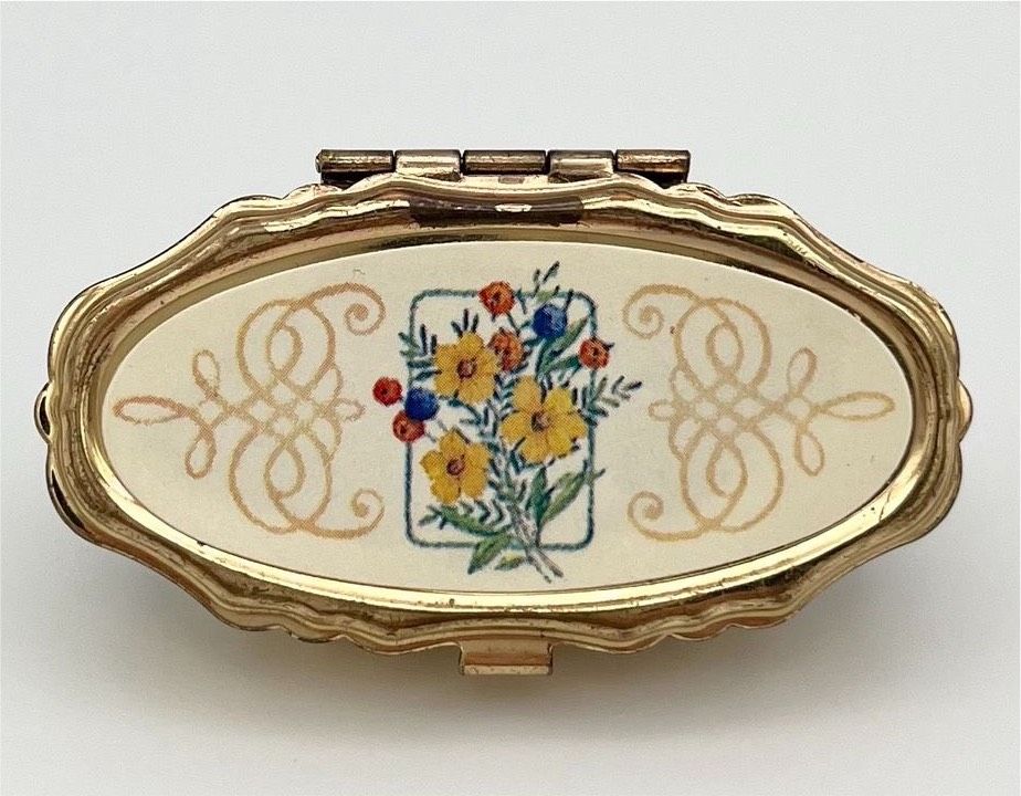 Vintage Pillendose Reise Aschenbecher Blumen Floral Schatulle RAR in Schwerin