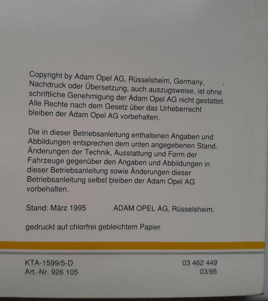 Opel Astra F - Bedienungsanleitung - Betriebsanleitung in Luckenwalde