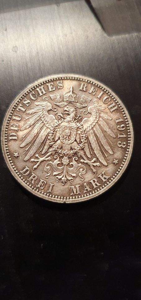 1913 Drei Mark Deutsches Reich 18. Oktober 1813-1913 Silbermünze in Berlin