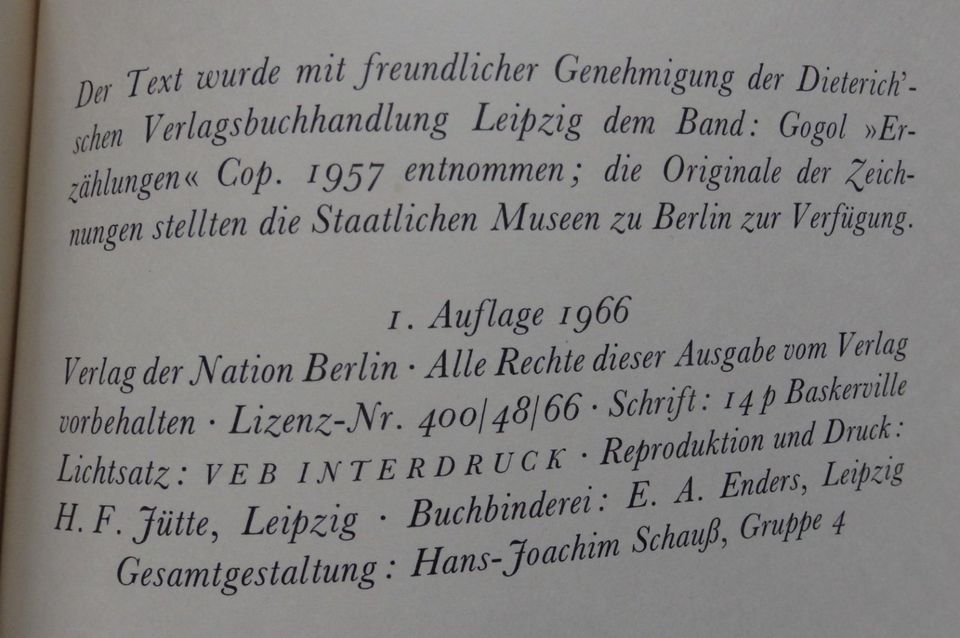 "Der Mantel", Gogol, Erzählung der Weltliteratur, 1966 in Dresden