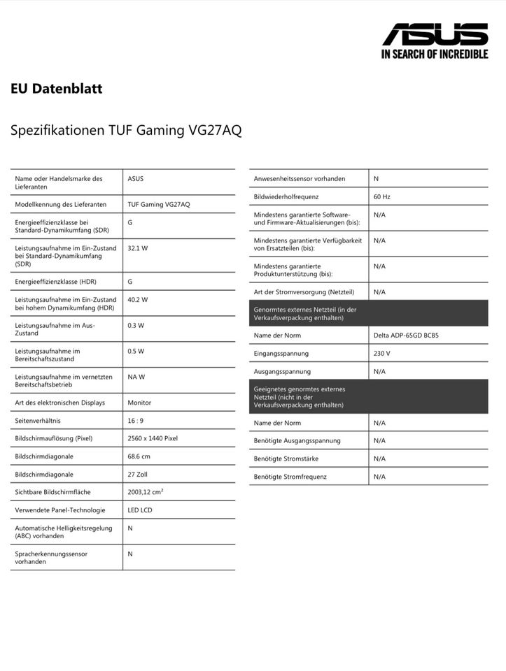 Asus VG27AQ Tuf Gaming Display schaden in Gelsenkirchen