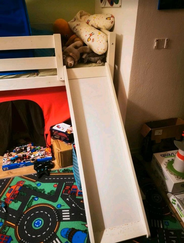 Kinder-Hochbett mit Rutsche, weiß, gebraucht in Solingen
