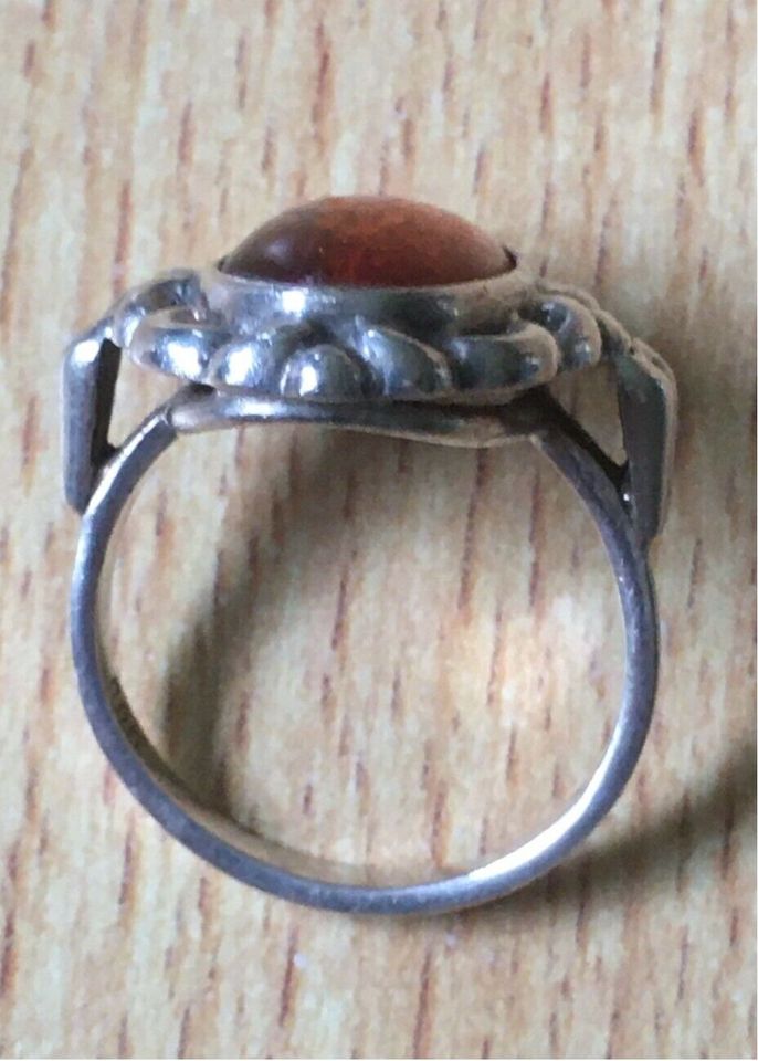 Damen-Ring, 900er Silber mit Bernstein, antik, 17 mm in Norderstedt